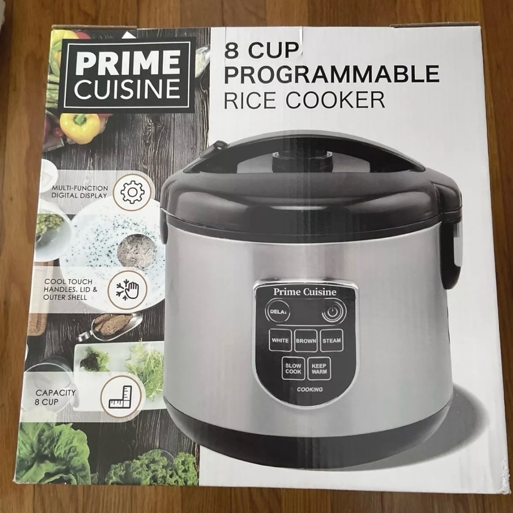 Prime Cuisine 8 Cup Programmable Rice Cooker BPA Free NIB